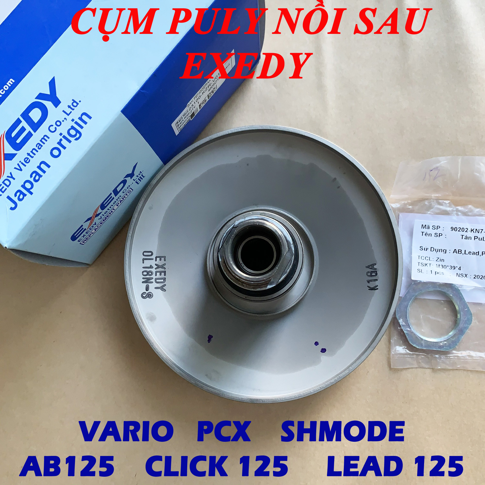 Cụm puly nồi sau cho honda vario, pcx, shmode, ab125, click125, lead125 - puly nồi sau exedy nhật bản
