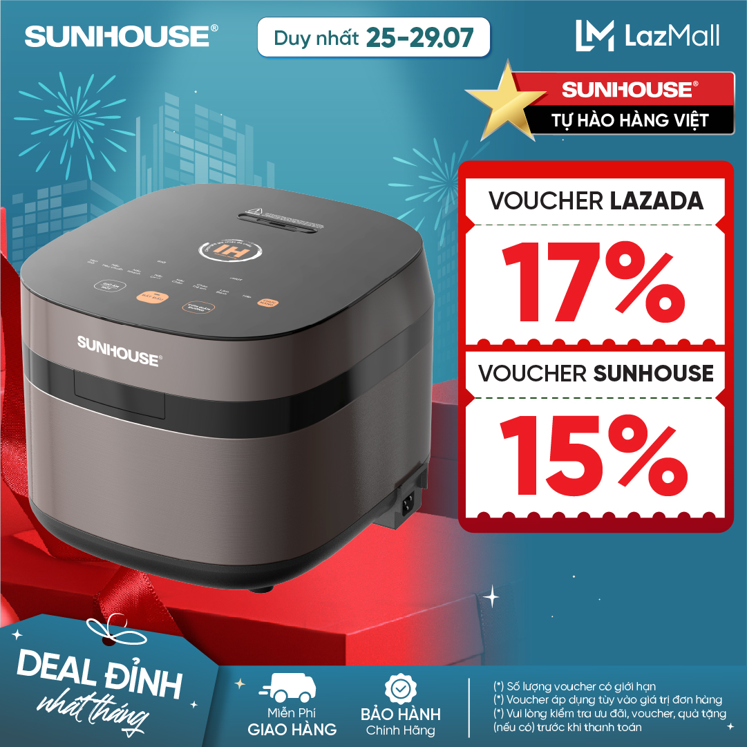 [ƯU ĐÃI 4 TẦNG VOUCHER GIẢM TỚI 500K] Nồi Cơm Điện Cao Tần Sunhouse SHD8826 - Chế Độ Nấu Cơm Giảm Đường - Lòng Nồi 5 Lớp Dày Dặn - Đa Chức Năng - Bảo Hành 12 Tháng Chính Hãng