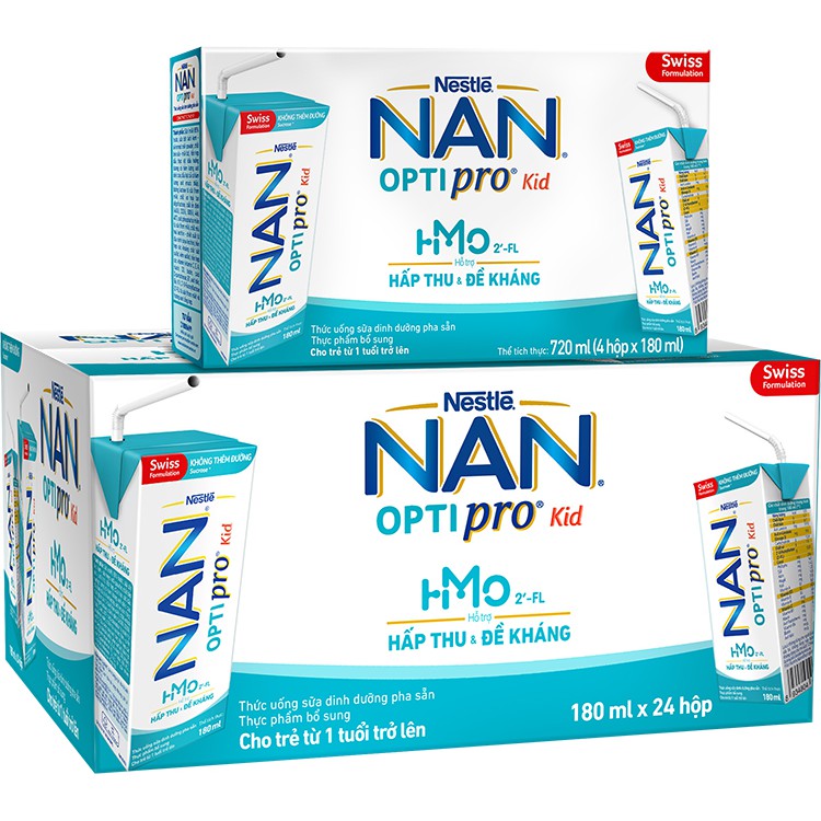 Lốc 4 hộp Sữa pha sẵn NESTLE NAN 4 OPTIPRO KID date mới 180ml mẫu mới