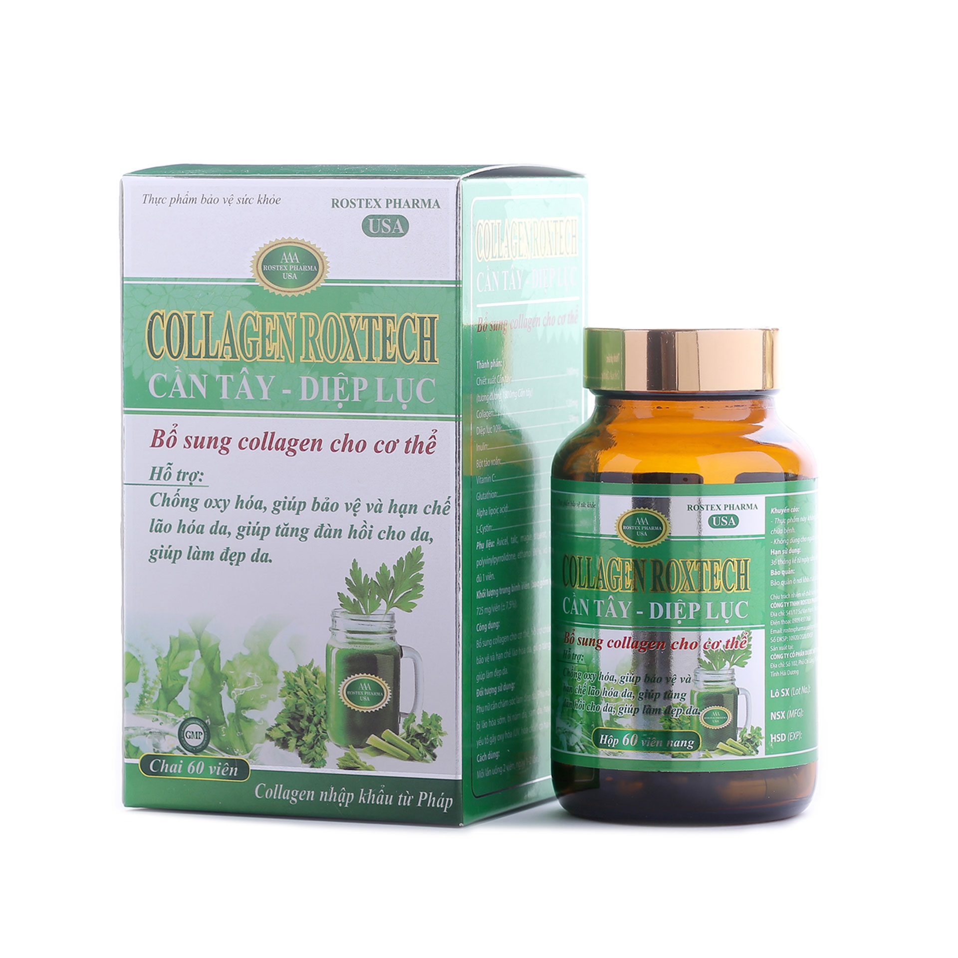 [HCM]Viên uống COLLAGEN DIỆP LỤC CẦN TÂY kiểm soát nôi tiết tố làm đẹp da mờ nám – Hộp 60 viên