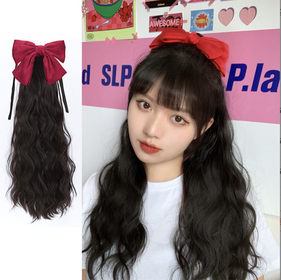 Tóc giả cột xoăn đuôi gà dễ thương ❤️ Đuôi tóc giả gắn nơ - TG85