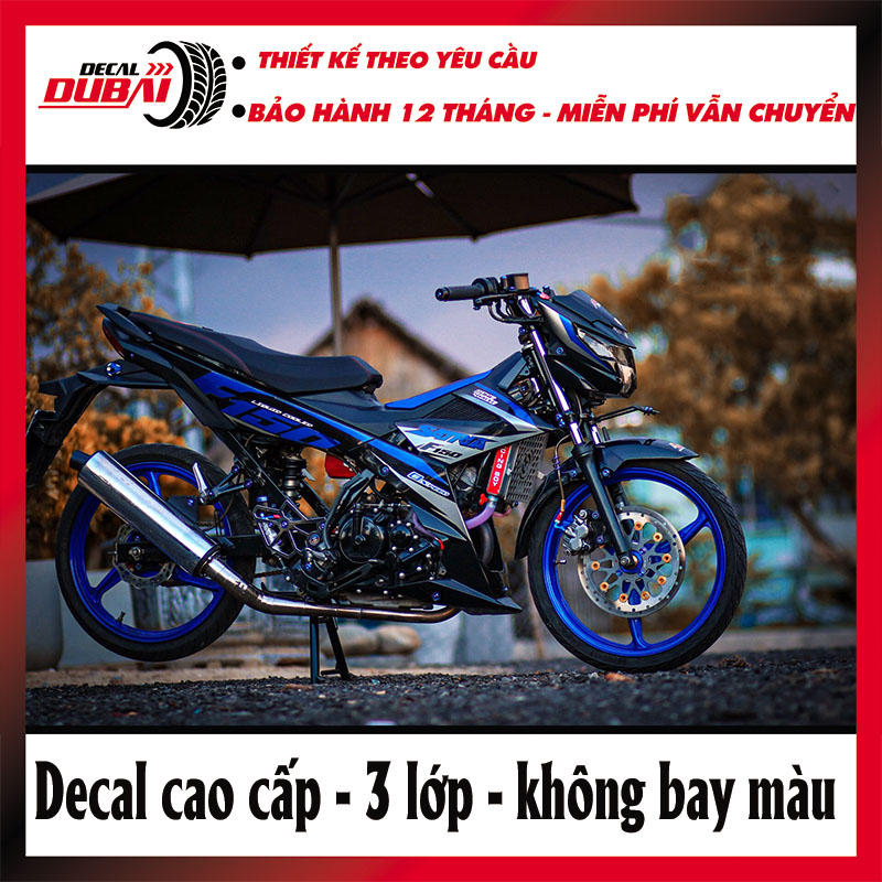 Tem trùm satria f150 xanh bạc đen