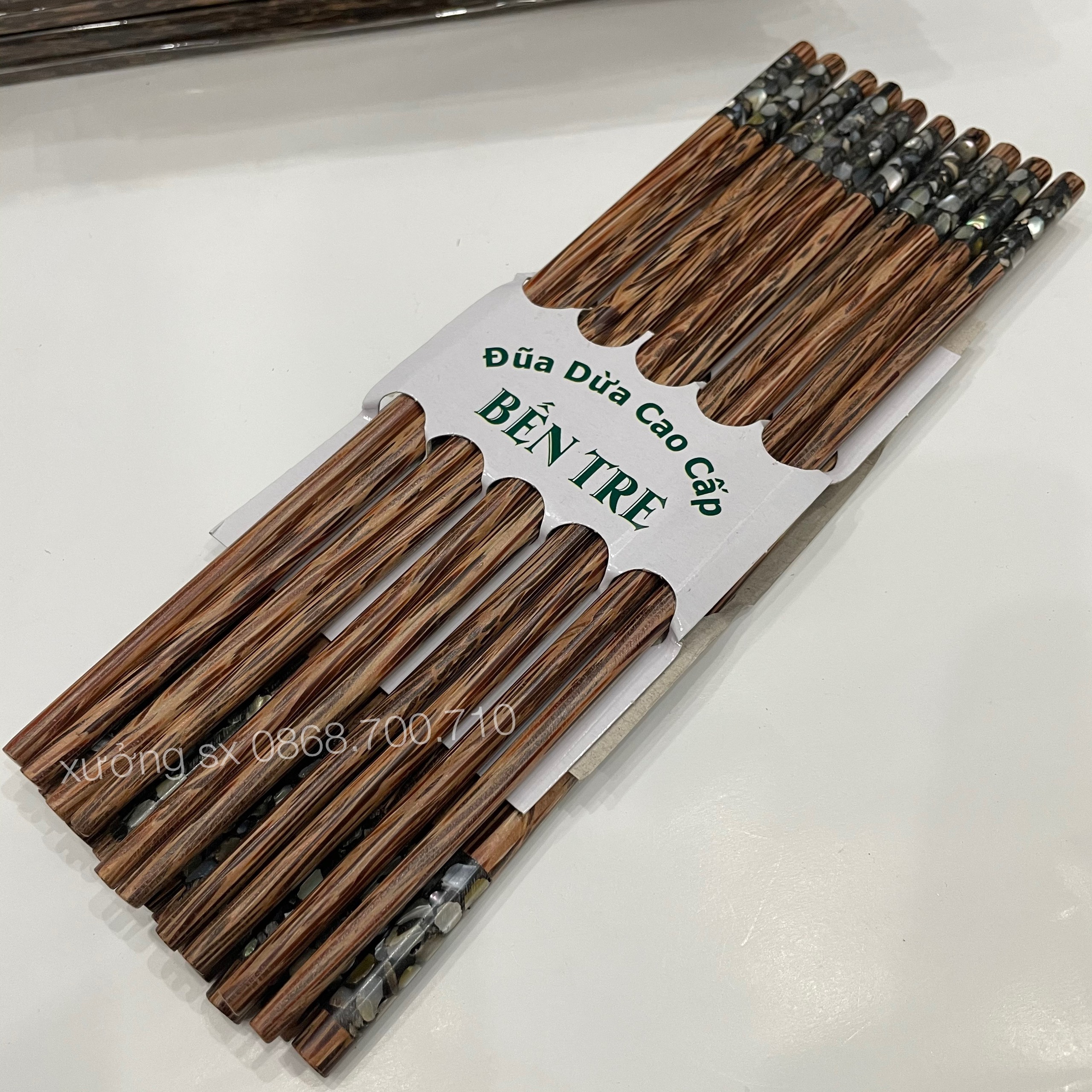 Đũa ăn gỗ dừa cao cấp đầu cẩn vỏ bào ngư .. bộ 10 đôi