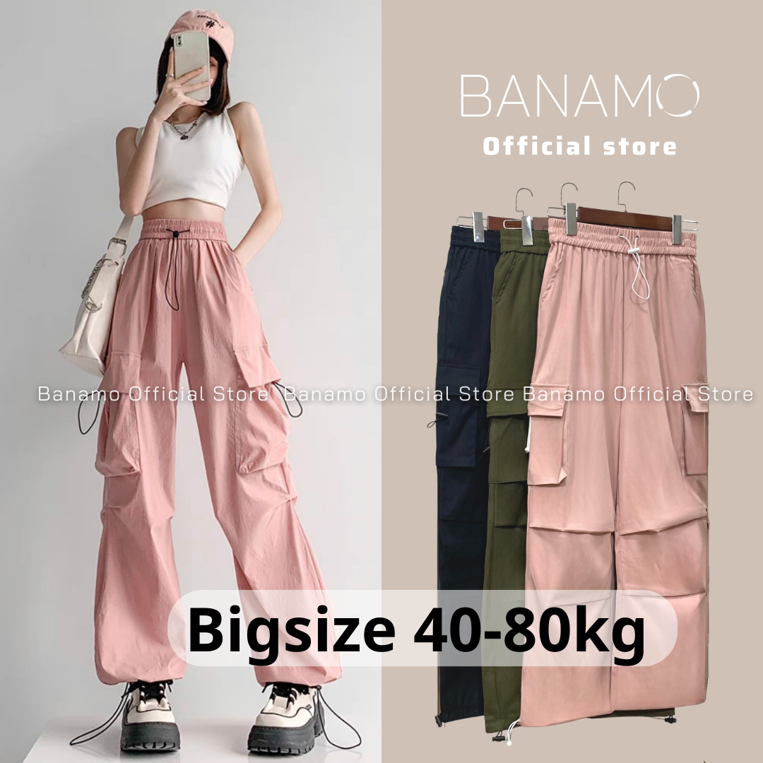 Quần kaki nữ Banamo Fashion quần ồng rộng túi hộp phối dây rút 985