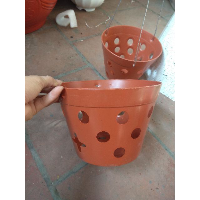 Chậu nhựa giả gốm trồng phong lan phi 17cm