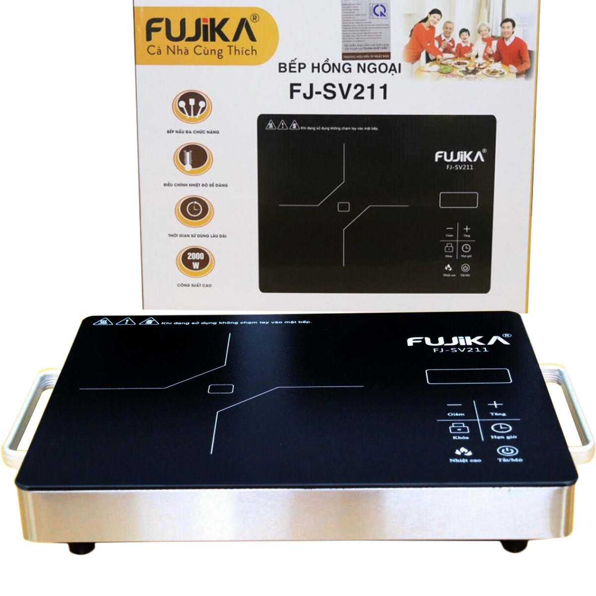 Bếp điện hồng ngoại fujika fj-sv211 - công suất 2000w, không kén nồi, mặt bếp bằng kính chịu lực, điều khiển nhiệt độ cảm ứng.