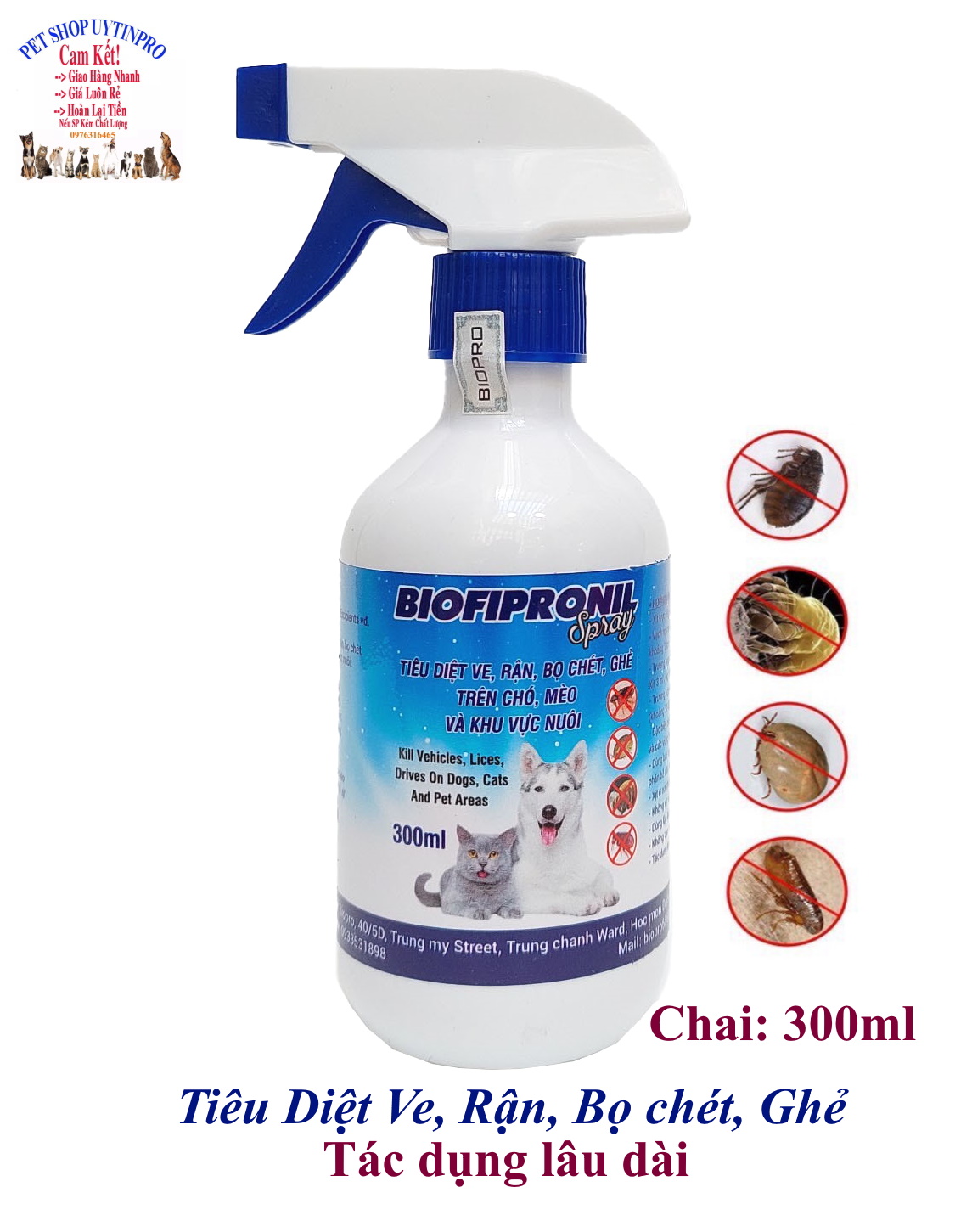  Chai xịt tiêu diệt sạch ve rận bọ chét ghẻ cho Chó Mèo BioFipronil chai 300ml Tác dụng lâu dài Sx tại Việt Nam 