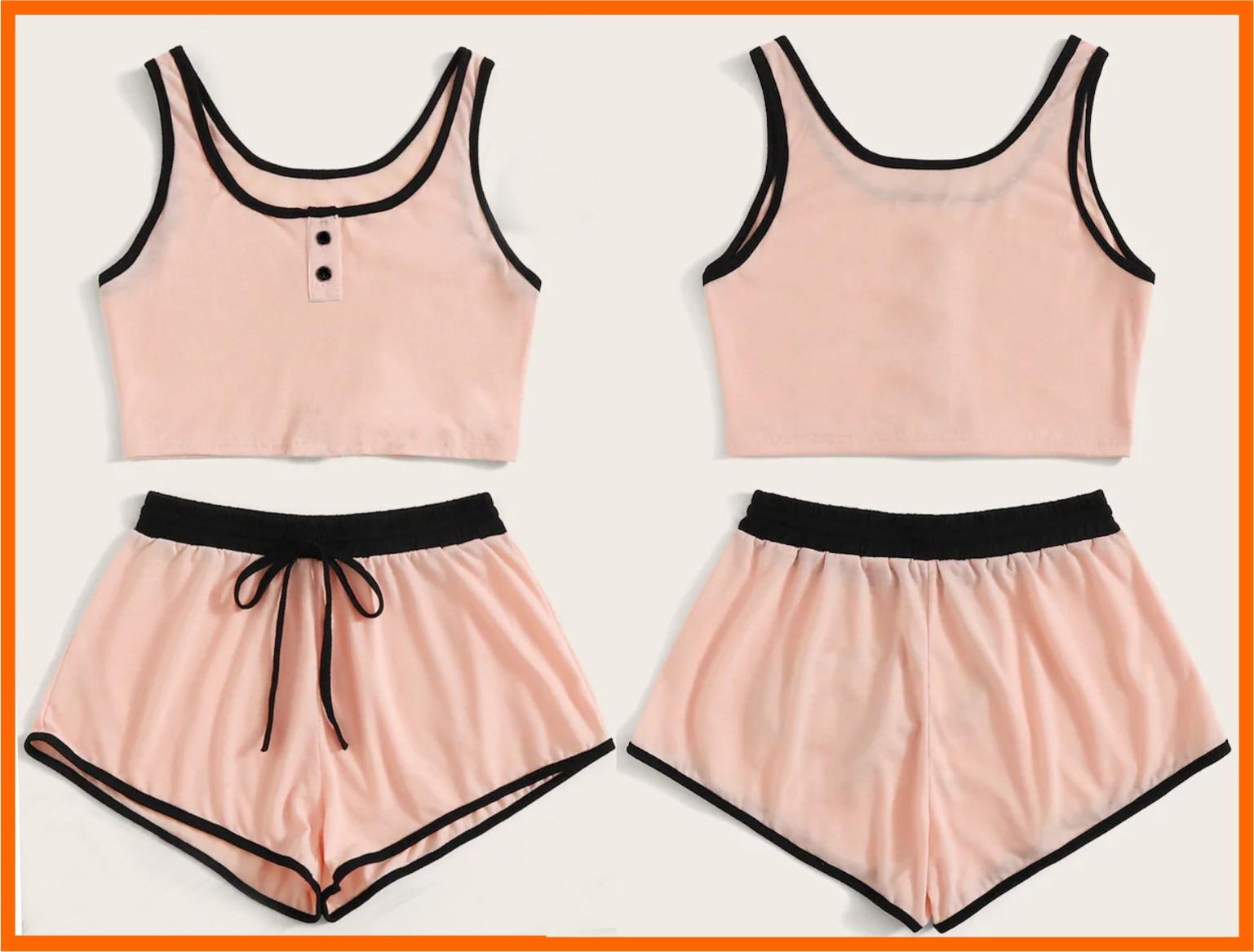 [HCM]Bộ đồ mặc nhà áo crop top quần đùi thun cotton vừa là đồ mặc đi ngủ Macmot DB006