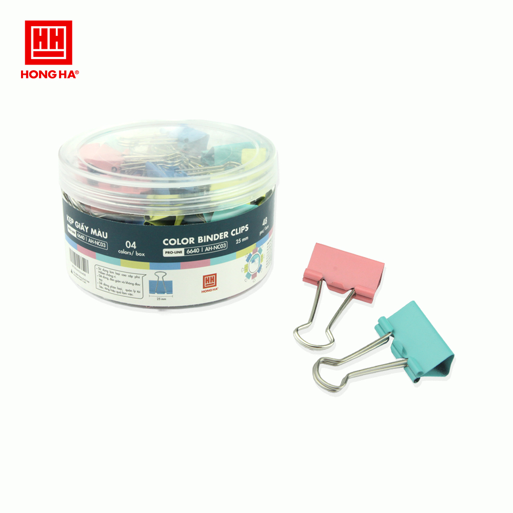 Kẹp bướm, kẹp giấy màu Hồng Hà 25mm (hộp 48 chiếc) - 6640