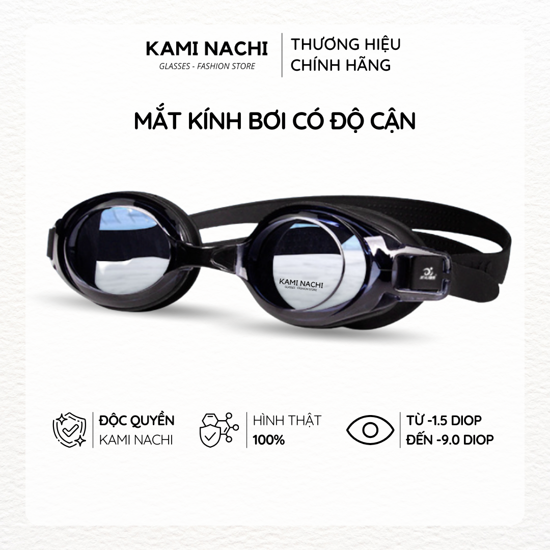 Kính bơi cận cho người lớn nam nữ có độ từ 1.5 độ đến 9.0 độ chính hãng KAMI NACHI - Mắt kính bơi cận thị chống bám hơi