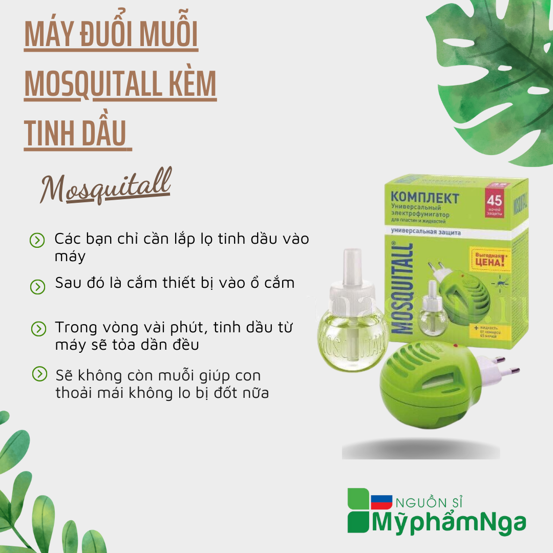 Máy đuổi muỗi Mosquitall kèm tinh dầu dùng được 45 ngày của Nga