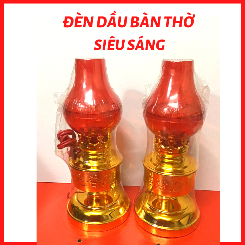 Bộ 2 đèn LED thờ cúng kiểu đèn dầu siêu sáng, đèn để bàn thờ, đèn thờ phật