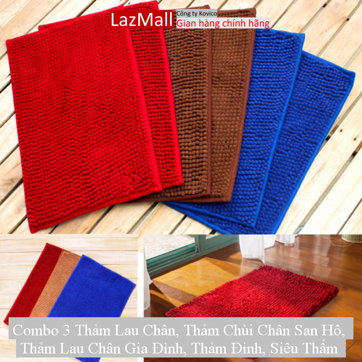 Combo 3 thảm lau chân, thảm chùi chân san hô, thảm lau chân gia đình, thảm đinh, siêu thấm nước,chống trơn trượt kích thước 30x50cm - sunzin dìu giấc yêu thương