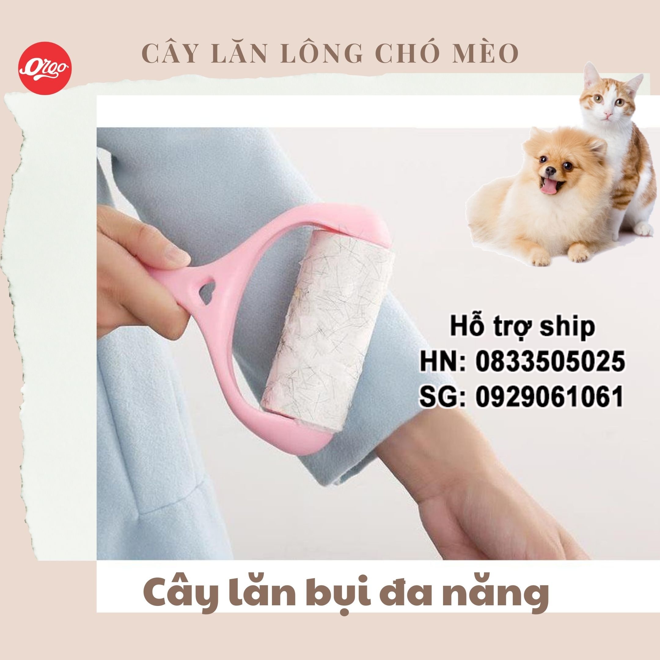 Orgo - Cây lăn bụi có tay cầm lăn bụi bẩn, sợi bông bám dính trên quần áo, đệm ghế , cay lan bui quan ao, cay lan dinh bui quan ao chan man
