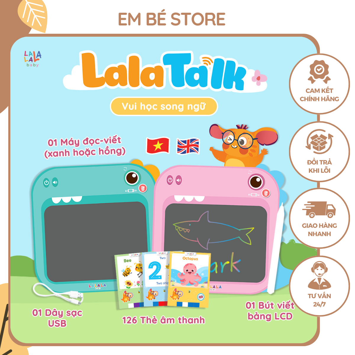 Máy đọc viết Lalatalk máy đọc thẻ song ngữ kết hợp bảng viết tự xóa thông