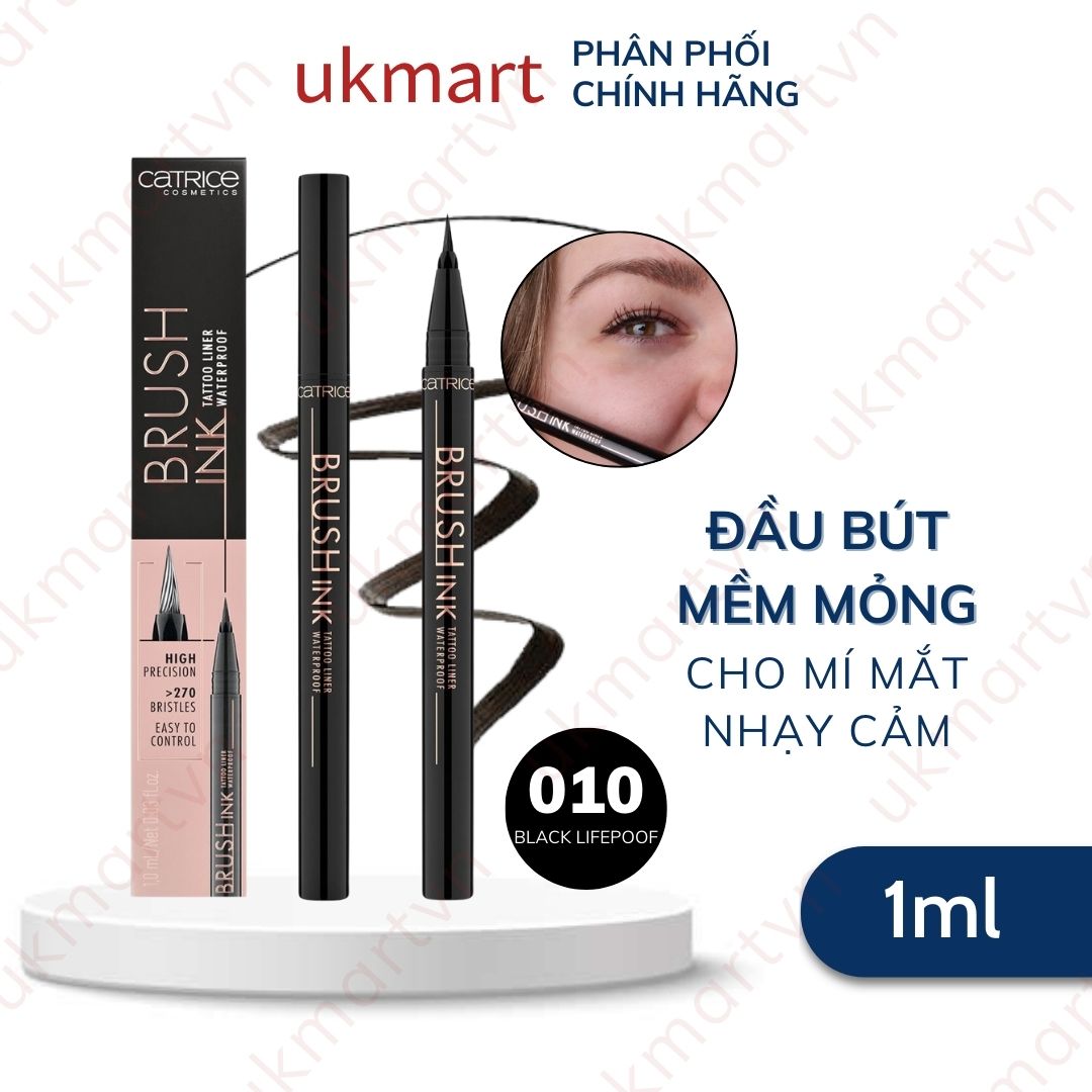 Bút kẻ mắt Catrice Brush Ink Tattoo Liner Waterproof màu sắc nét đầu kẻ mềm mại 1ml