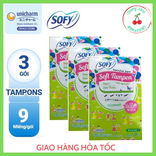 Băng vệ sinh sofy tampon - gói 9 ống - combo 3 gói - tiemnhalinh