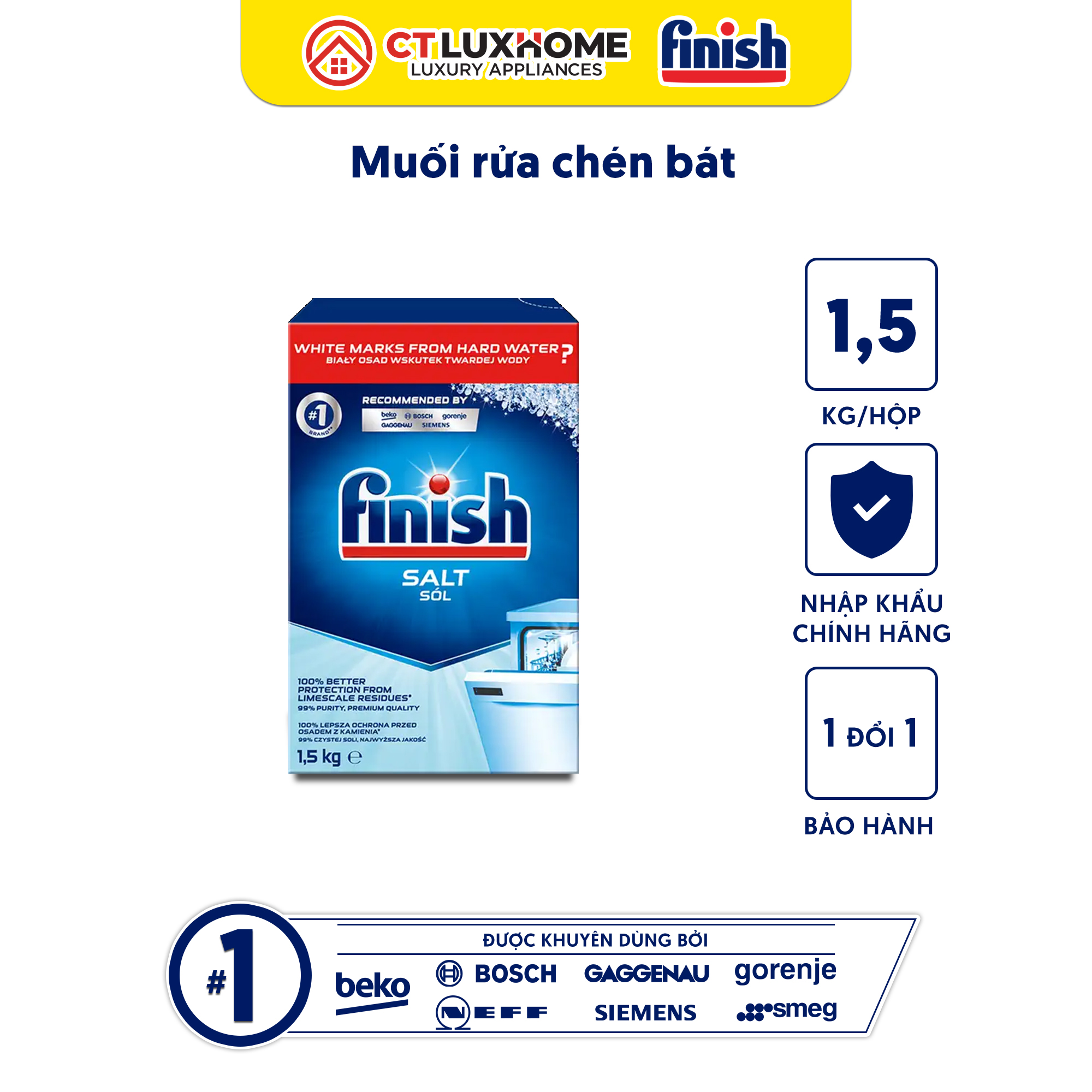 Muối rửa chén bát Finish 1,5kg kèm túi zip