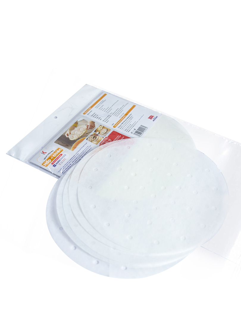 Giấy nến  , giấy lót chống dính đục lỗ cho nồi chiên không dầu nướng bánh hấp bánh bao há cảo loại 22.cm 30 tờ