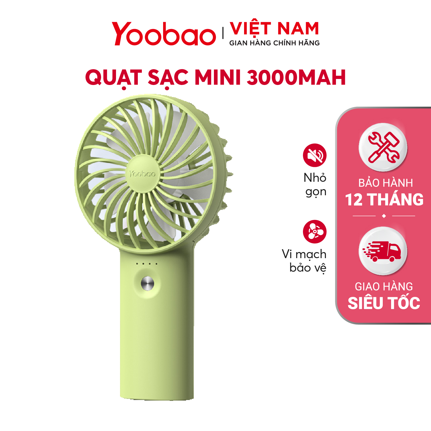 [VOUCHER 5%] Quạt sạc tích điện mini cầm tay có thể đặt bàn Yoobao F3 3000/ 6000 mAh có thể chạy 15 giờ liên tục - Hãng phân phối chính thức - Bảo hành 12 tháng