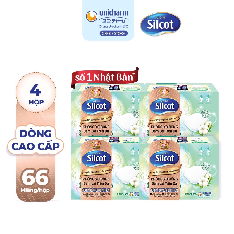 Combo 4 hộp Bông tẩy trang cao cấp Silcot Premium 66 miếng/hộp, bông trang điểm Silcot Premium 100% sợi bông tự nhiên, bông trang điểm mềm xốp, êm ái và vô cùng dịu nhẹ với da