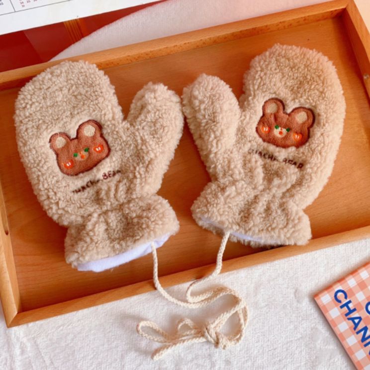 Bao tay nữ xinh xắn bằng nhung lông dày giữ ấm đi xe siêu tốt hình gấu thỏ dễ thương - 6