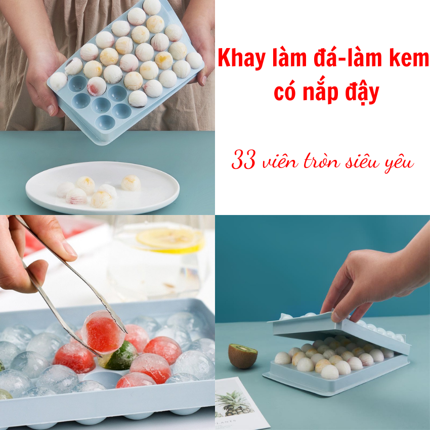 Khay làm đá - Khay làm kem làm thạch có nắp đậy