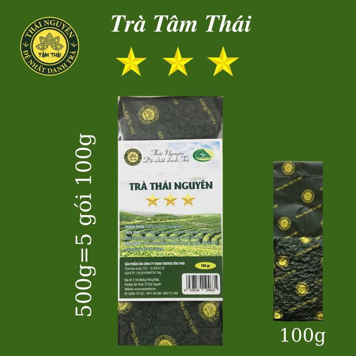 Trà Móc Câu Thái Nguyên  3 Sao Trà Tâm Thái Trà Thái Nguyên 500g - Chè Móc Câu Tân Cương Thái Nguyên 5 gói 100g