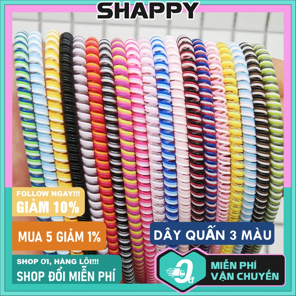 Dây Quấn 3 Màu Dài 1m4 - Bảo Vệ Dây Cáp Sạc Tròn - Được Chọn Màu [Shappy Shop]
