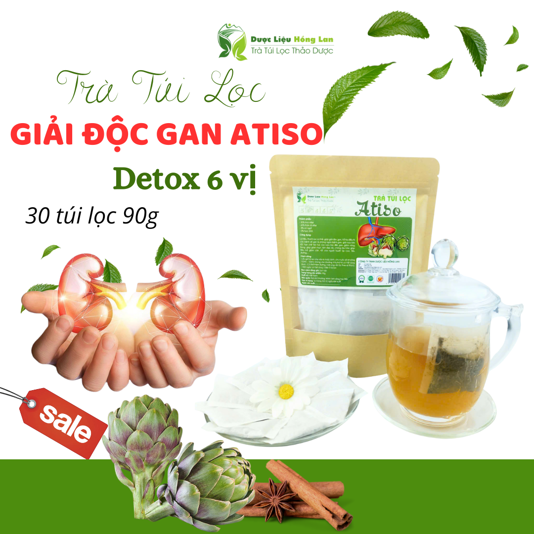 Trà túi lọc ATISO bịch zip 90g (30 túi x 3g) - Hoa, Lá, Rễ Atiso, Cỏ Ngọt & Hoa Nhài - Dược Liệu Hồng Lan