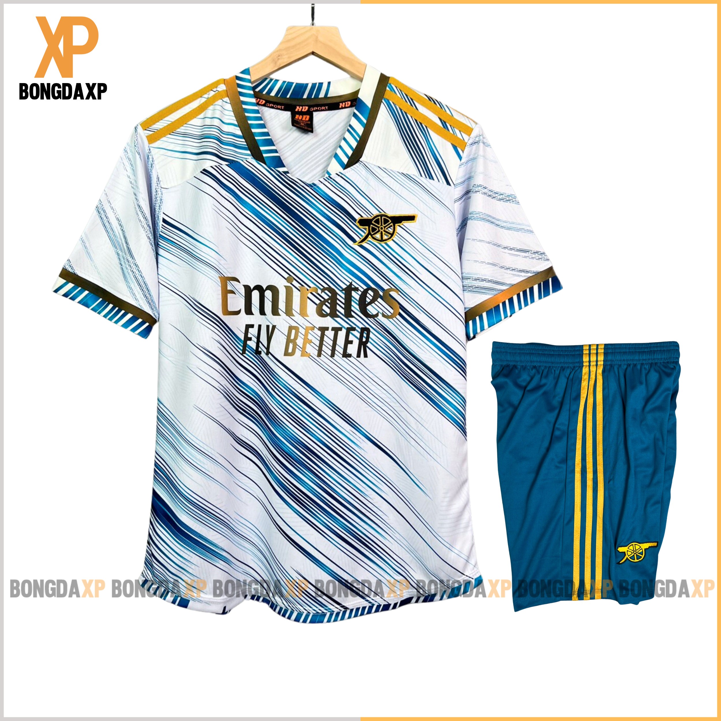 Quần áo bóng đá, đồ đá banh Arsenal Trắng vàng Vải Mè kim Cao cấp