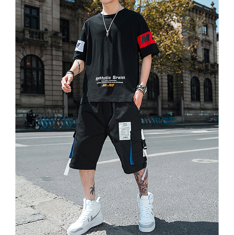 Bộ Đồ Hè Nam Mẫu Mới 2021 Áo Thun Tay Ngắn Cổ Tròn Chữ MM Phối Quần Hiphop Sành Điệu Phong Cách Đường Phố Trẻ Trung Cá Tính HNDC Trang MEN QA 039