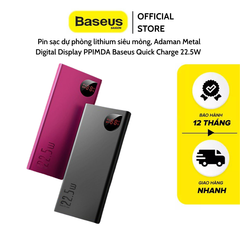Pin sạc dự phòng lithium siêu mỏng, Adaman Metal Digital Display PPIMDA Baseus Quick Charge 22.5W (10000 MA, 20000 MA, QC3.0/ PD3.0/ SCP/ AFC Quick charge Power Bank) sạc nhanh, an toàn