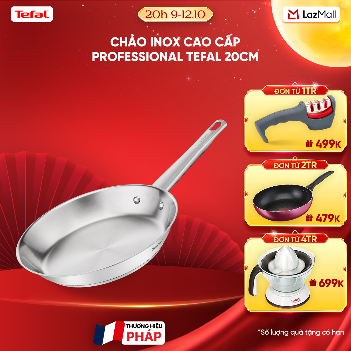 Chảo Inox 18/10 cao cấp Professional Tefal B9210295, 20cm