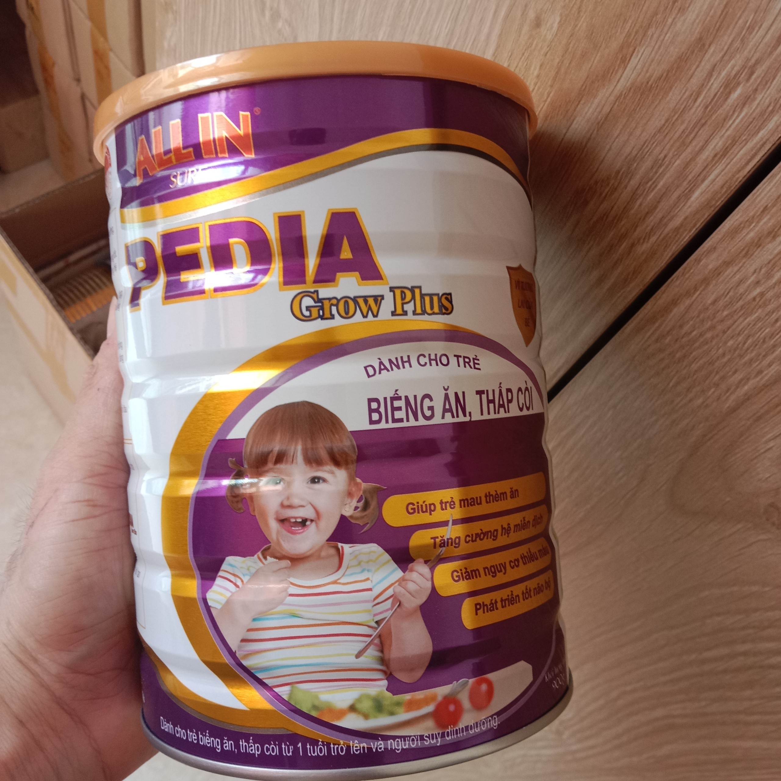 Sữa tăng cân dành cho trẻ biếng ăn, chậm tăng cân, thấp còi All In Sure Pedia lon 900g