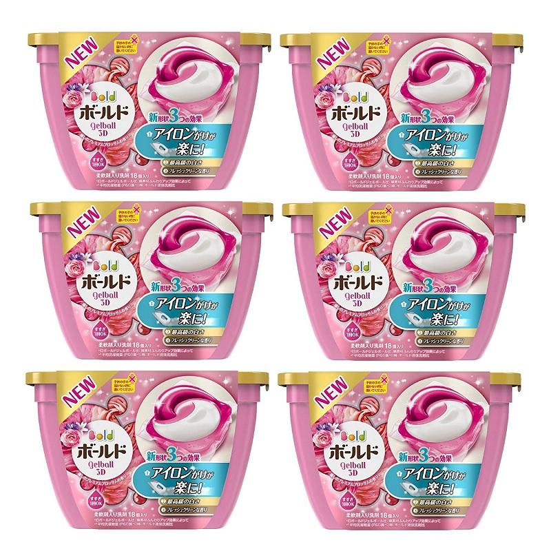 Combo 6 Hộp viên giặt xả 3D Gelball hương hoa - sản xuất tại Nhật Bản (hồng)