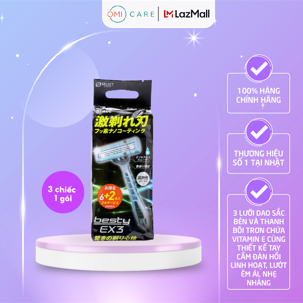 Dao Cạo Râu 3 Lưỡi S Select Nhật Bản (6 Chiếc/Gói)