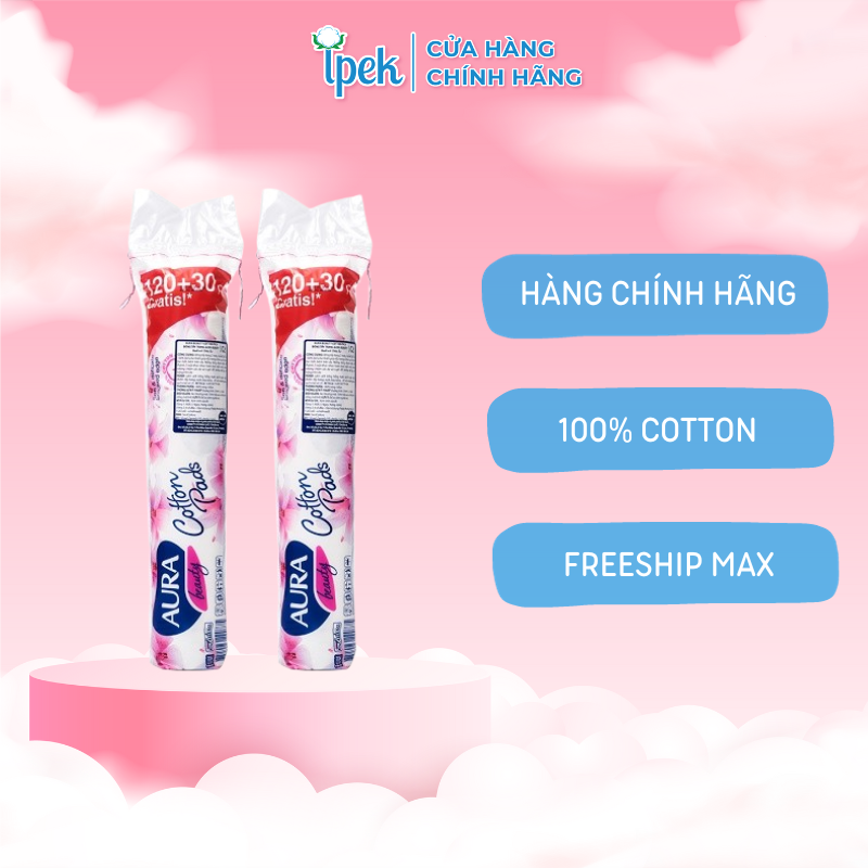 Combo 2 Bông tẩy trang Aura 150 miếng