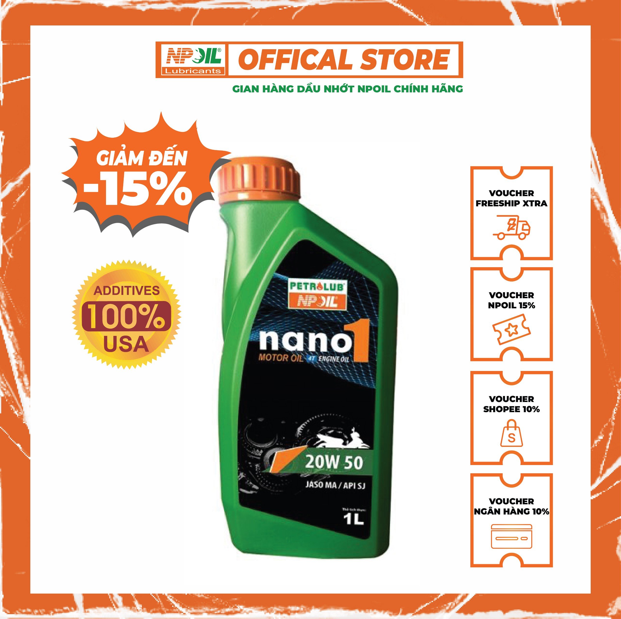 Petrolub - dầu nhớt xe máy nano1 20w50 - 1 lít và 0.8 lít