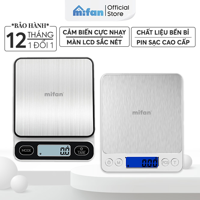  Cân Điện Tử Mini Cân Tiểu Ly Cao Cấp 2021 MIFAN 0.01g - 10kg - Nhỏ Gọn Siêu Chính Xác Thép Không Gỉ Màn LCD - Tặng Kèm 2 Đĩa Cân và Pin 