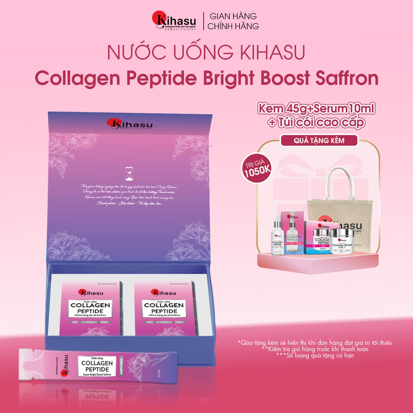 Combo 2 Hộp Nước Uống Collagen Kihasu Cao Cấp Hàm Lượng 2500Mg, Tăng Cường Saffaron Trẻ Hóa, Sáng Da, Nuôi Dưỡng Tóc