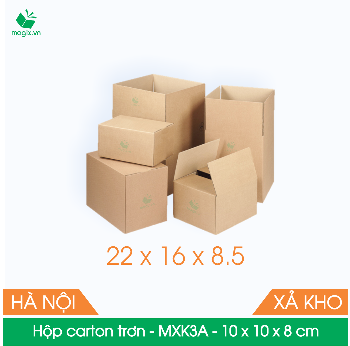 MXK3A - 22x16x8,5 cm - 20 Thùng hộp carton trơn đóng hàng