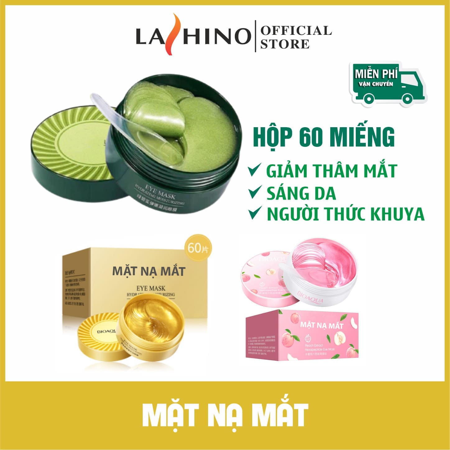 [GIẢM THÂM MẮT] Mặt nạ mắt Lashino tảo biển hộp 60 miếng giảm thâm quầng mắt và bọng mắt