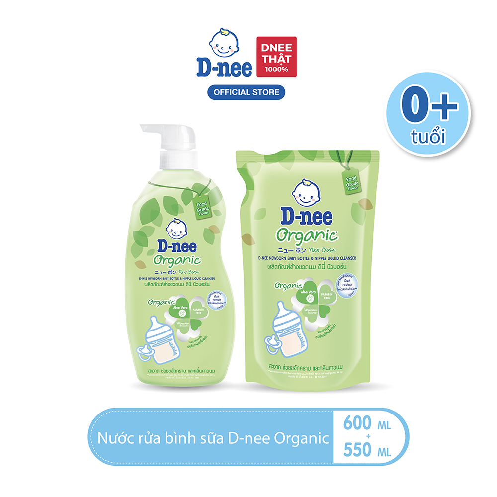 Nước rửa bình sữa d-nee organic 600 ml + nước rửa bình sữa d-nee organic 550 ml