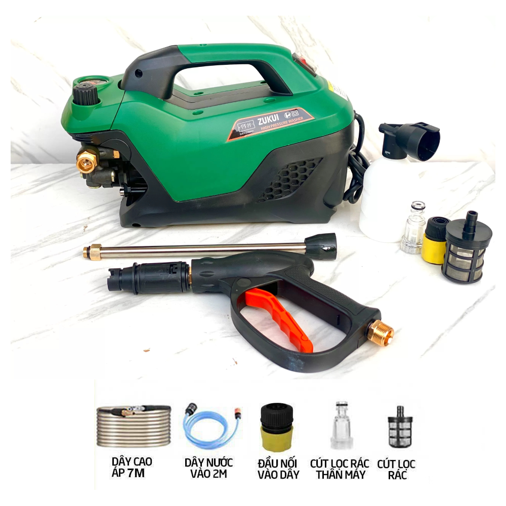 Máy xịt rửa xe chỉnh áp zukui s7 - công suất 2800w - motor cảm ứng từ - dây 15m -bảo hành 12 tháng