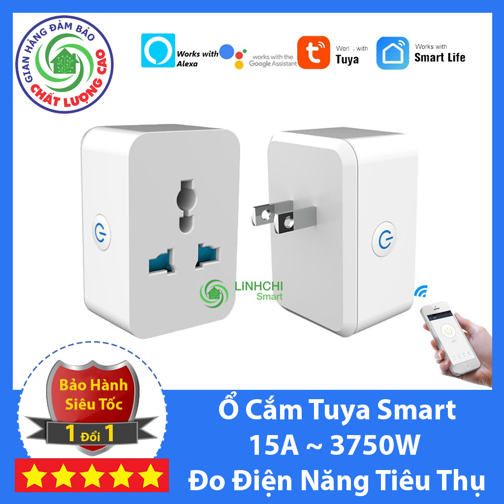 Ổ cắm tuya wifi điều khiển từ xa công suất 15a/3750w - đo điện năng tiêu thụ