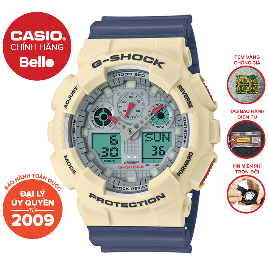 Đồng hồ Nam dây nhựa G-Shock GA-100PC-7A2DR chính hãng bảo hành 5 năm Pin trọn đời