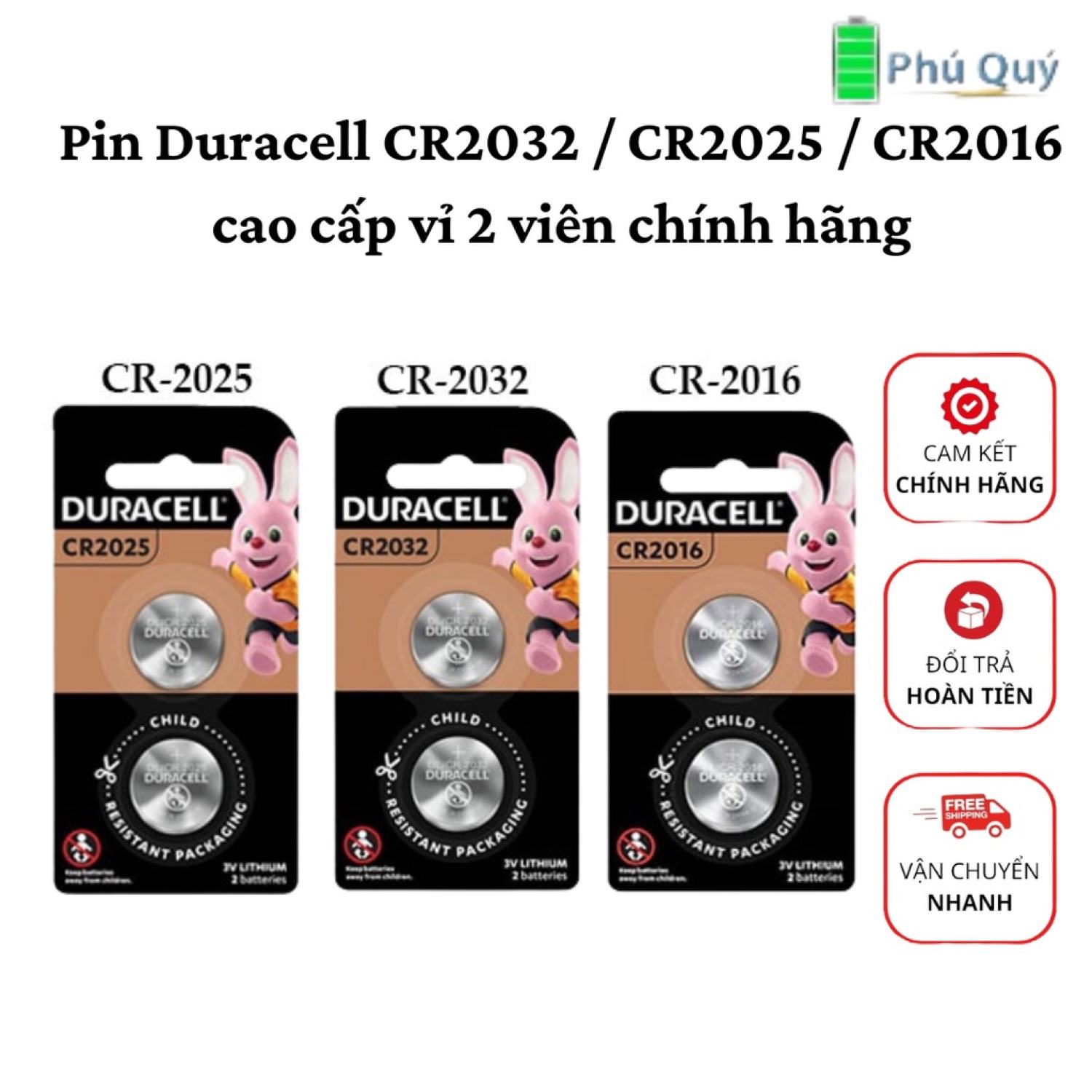 Pin duracell cr2032 / cr2025 / cr2016 cao cấp vỉ 2 viên chính hãng