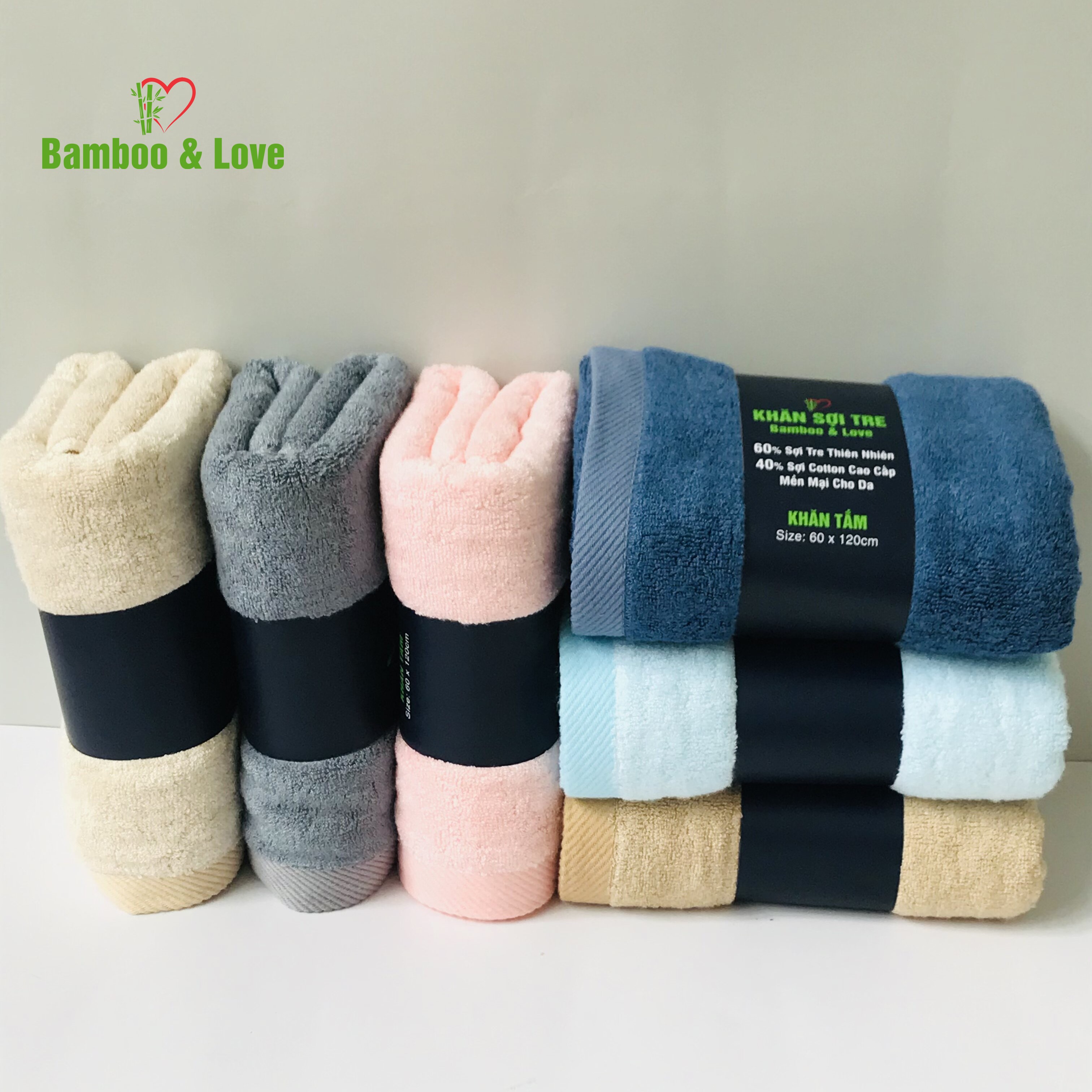Khăn tắm sợi tre cao cấp Bamboo&love 60x120cm