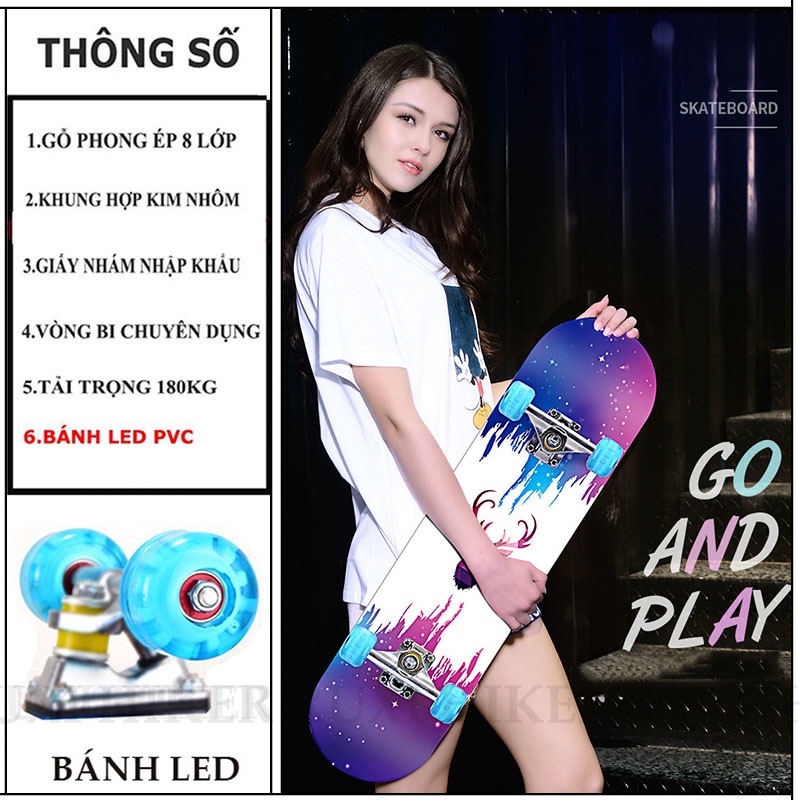 Ván trượt skateboard ván trượt thể thao có đèn led phát sáng - mặt nhám